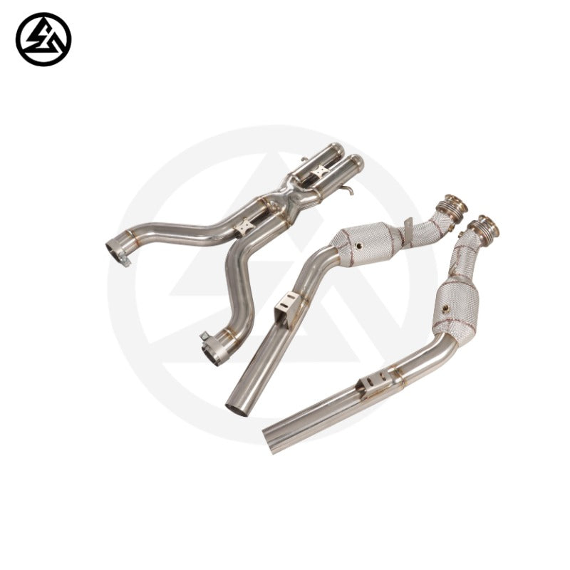 GF Stainless Steel Catted Downpipe for Mercedes-Benz W221 S500 S600 5.5TT 2015-2020 High Flow Downpipe Exhaust Heat Shield